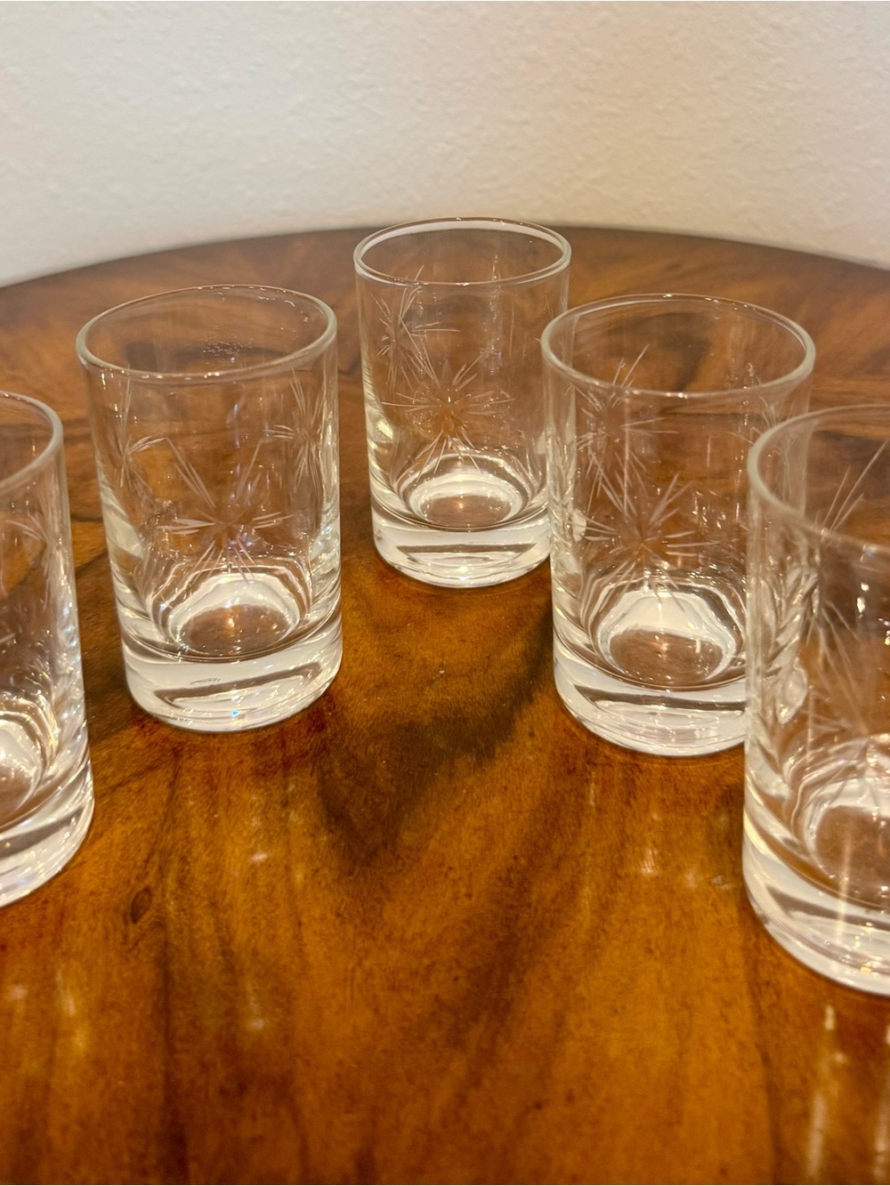 5 Vintage Susquehanna Atomic Starburst Etched Juice Glasses Exec Cond